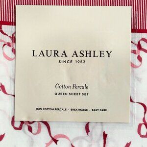 Laura Ashley QUEEN Size Sheet Set Red Trailing Bows Crisp Cotton Percale
